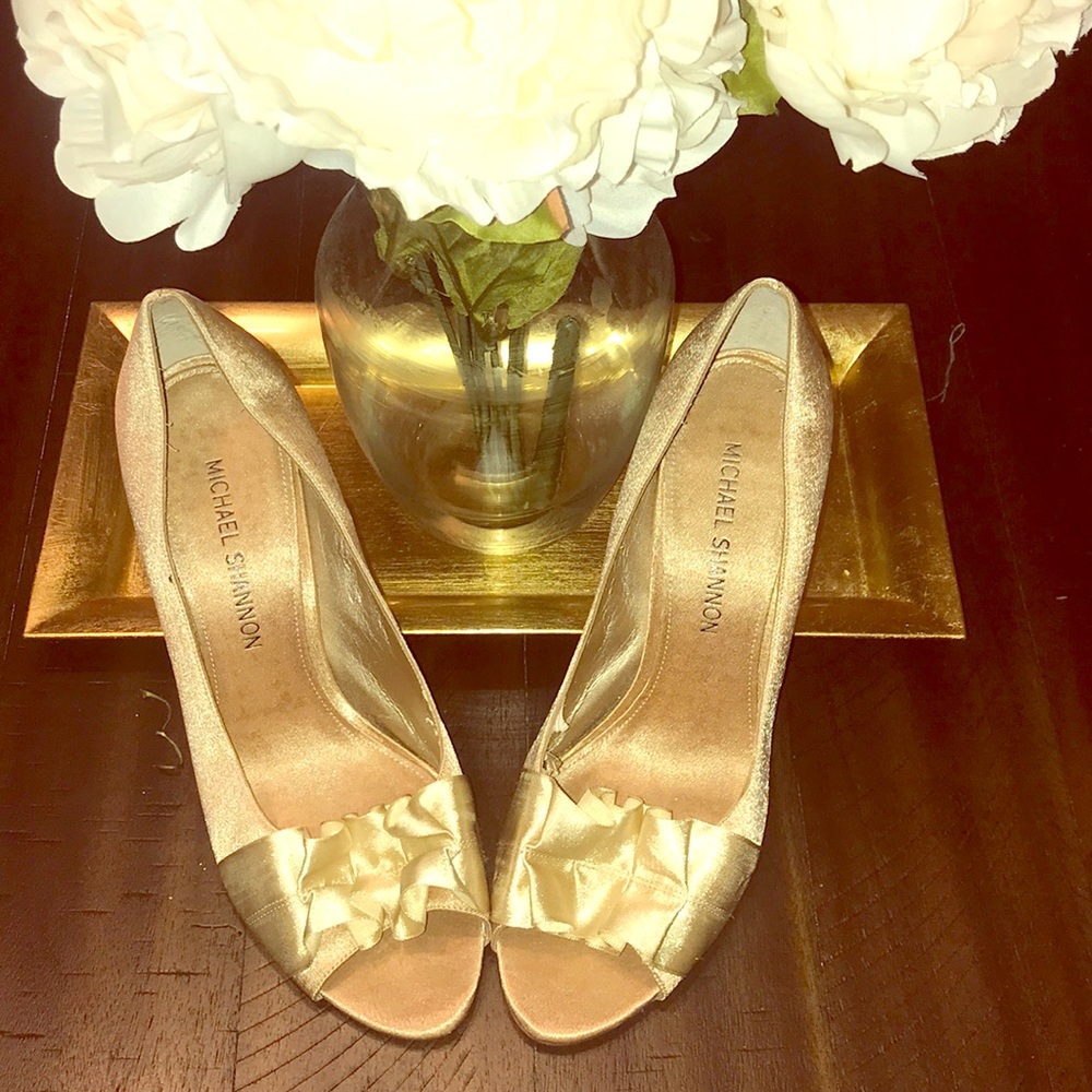 Gold dress shoes with 3” heel